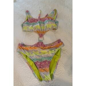 Blu C Bikini Set Size Large L Multi Color Floral Pineapple Swimsuit New